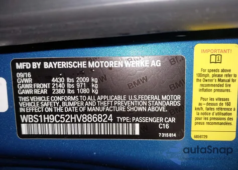 2017 BMW M2 from USA, damaged, VIN WBS1H9C52HV886824